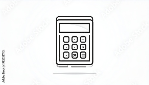 Simple, outlined calculator icon isolated on a white background with subtle shadowing