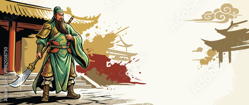 Warrior Guan Yu Figure with Ceremonial Blade Flowing Robes Noble Warrior