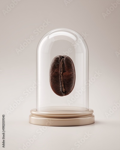 High-end coffee bean trophy under glass dome on neutral background
