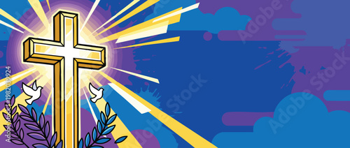 Christian Cross with Radiant Sacred Light Symbolizing Hope and Peace in a Calm Setting