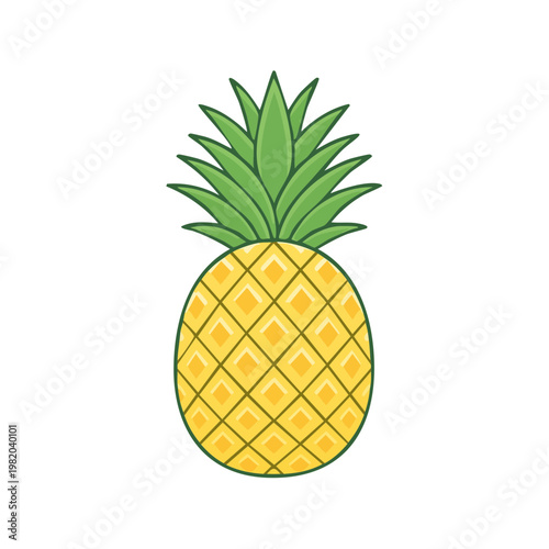 Vibrant Yellow Pineapple with Green Fronds Vector Illustration Tropical Fruit