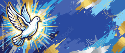 Dove Flying with Radiant Light and Abstract Background for Spiritual Concepts