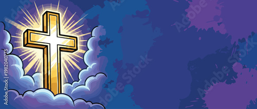 Glowing Golden Cross Emerging from Clouds with Divine Radiance and Hope Symbolism