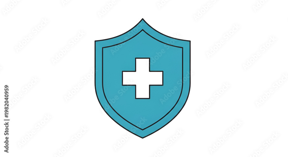 Fototapeta premium Blue medical shield icon design featuring a white cross symbol creating a safety and security emblem for healthcare concepts