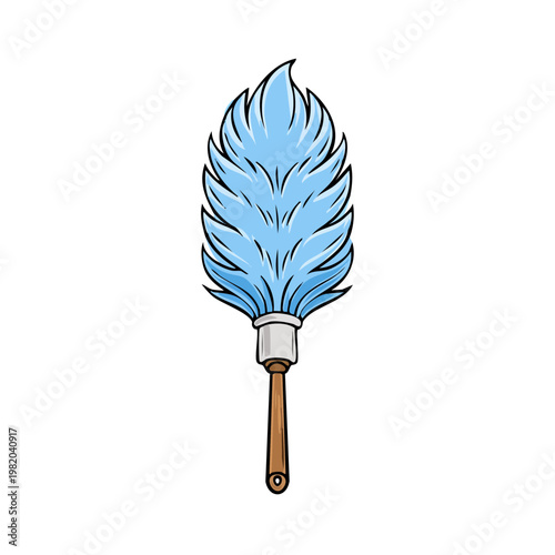 Illustration of a fluffy blue feather duster with a wooden handle, symbolizing cleaning and household chores.