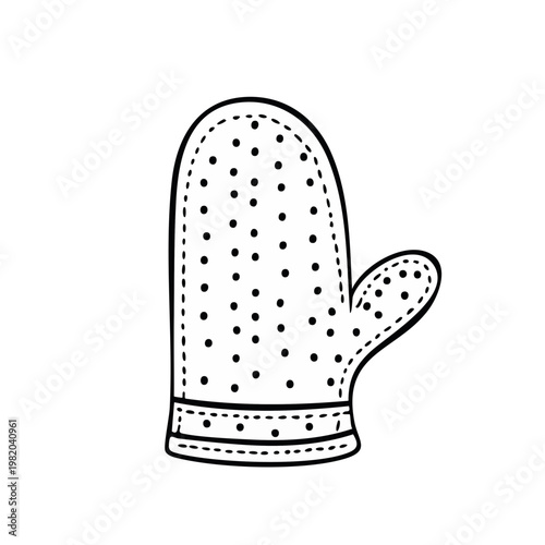 Hand Drawn Black and White Polka Dot Oven Mitt Illustration