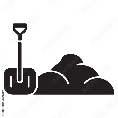 Shovel and Soil Pile Silhouette Icon - Construction and Gardening Equipment