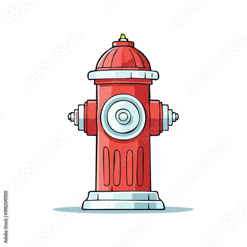 Red fire hydrant with silver accents on a white background stylized illustration