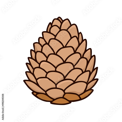 Simple Stylized Brown Pinecone Illustration Isolated on White Background