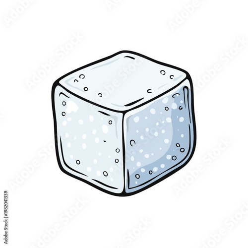 Hand Drawn Illustration of a Single Sugar Cube with a Textured Surface