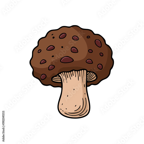 Cartoon Mushroom with Brown Cap and Speckles