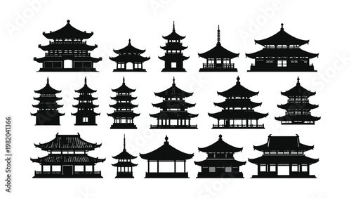 Collection of traditional Asian pagoda silhouettes.