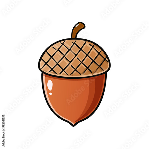Cute cartoon acorn with a textured cap and shiny surface