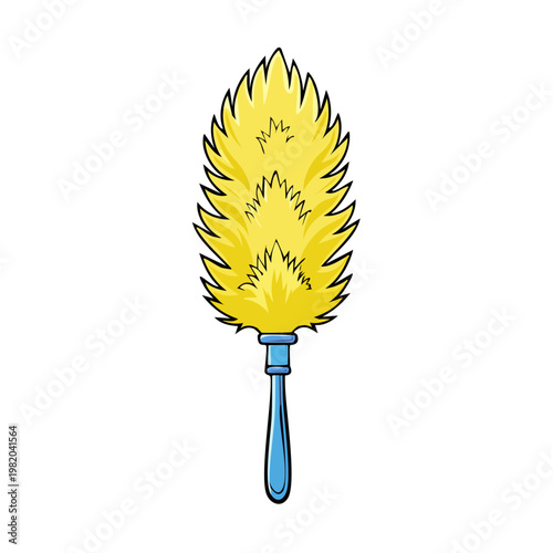 Bright Yellow Feather Duster with Blue Handle Cartoon Style Cleaning Tool