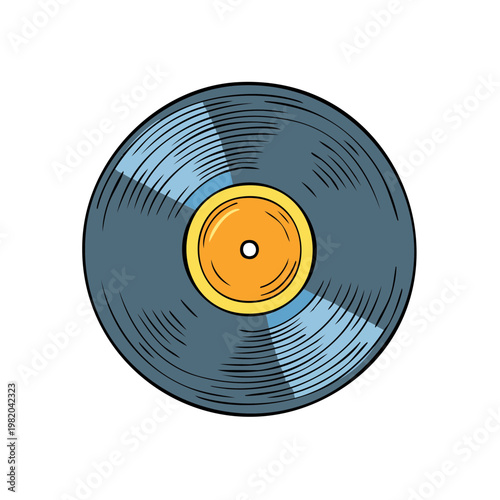 Vintage vinyl record with warm yellow center label and grooved surface