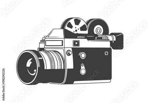 Vintage film camera with reel-to-reel magnetic tape recording system