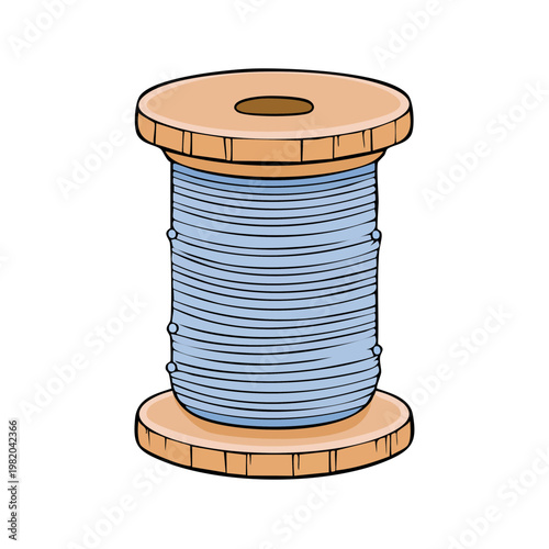 Light Blue Thread Wrapped Tightly on a Wooden Spool