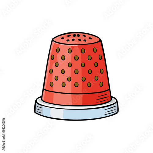 Handcrafted Red Sewing Thimble with Brown Dots Pattern