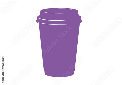 Purple disposable coffee cup with a plastic lid and sleeve for hot beverages