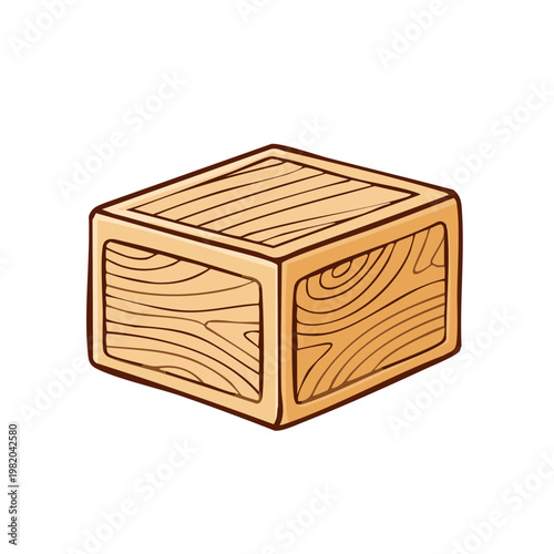 Simple wooden box with visible wood grain pattern cartoon style