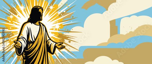 Jesus Christ Silhouette Embracing Heavenly Light with Open Hands