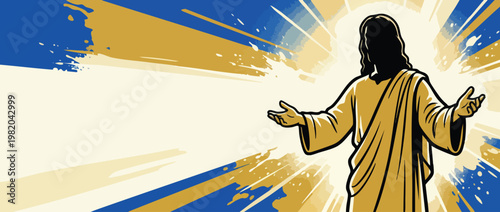 Jesus Christ Silhouette with Open Hands and Heavenly Light