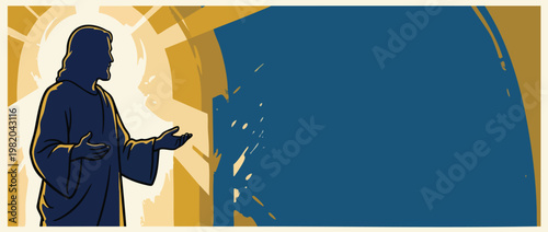 Jesus Christ Silhouette with Open Hands in Soft Heavenly Light for Spiritual Themes