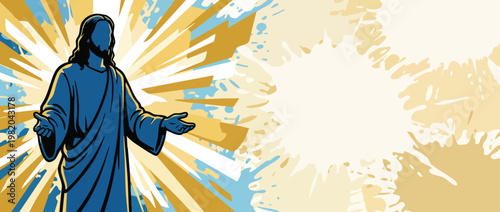 Jesus Christ Silhouette with Open Welcoming Hands and Heavenly Light Background