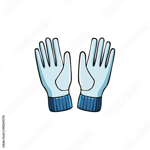 Pair of Light Blue Winter Gloves with Dark Blue Cuffs, Isolated on White Background