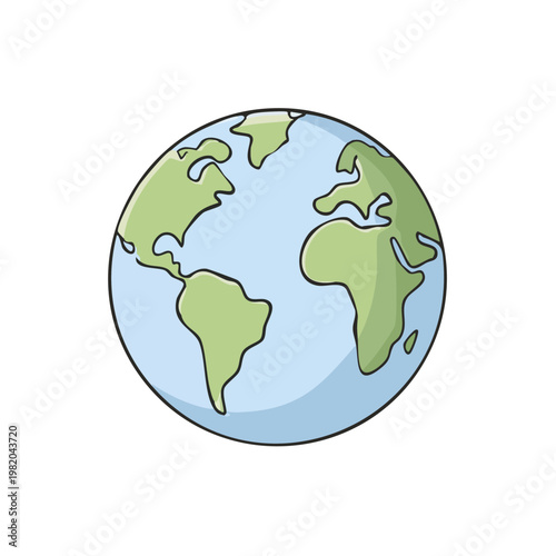 Cartoon earth globe with continents and oceans showing a simplified global map illustration