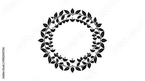 Black leafy circular floral design element.