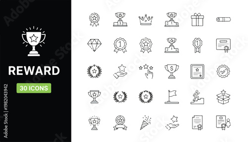 Collection of reward and achievement icons with first place achievement recognition celebration champion ambition motivation inspiration