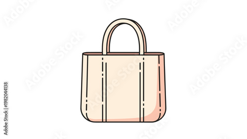 Simple beige tote bag illustration with black outlines and handles, representing a reusable eco-friendly shopping accessory.