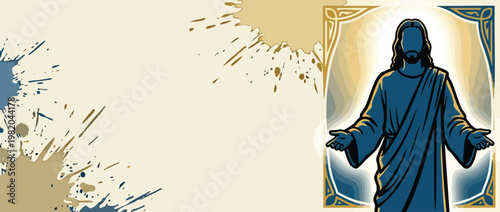 Religious Jesus Christ Silhouette with Open Welcoming Hands Heavenly Light