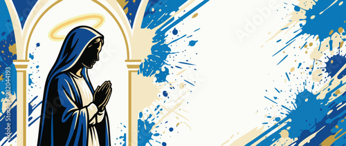 Religious Madonna Silhouette with Prayerful Pose Concept Illustration