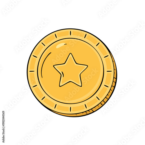 Golden Coin with Star Illustration Festive Award Symbol