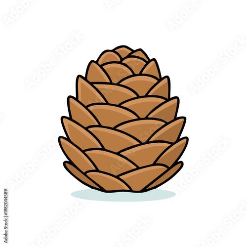 Brown pine cone illustration on a white background showing textured scales and natural elements