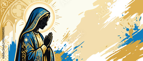 Religious Virgin Mary Silhouette with Prayerful Pose and Soft Halo Illustration