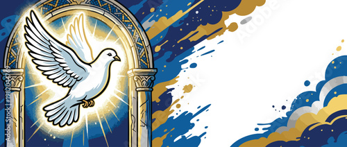 White Dove Emerging from Radiant Light Sacred Archway for Peaceful Spiritual Concepts