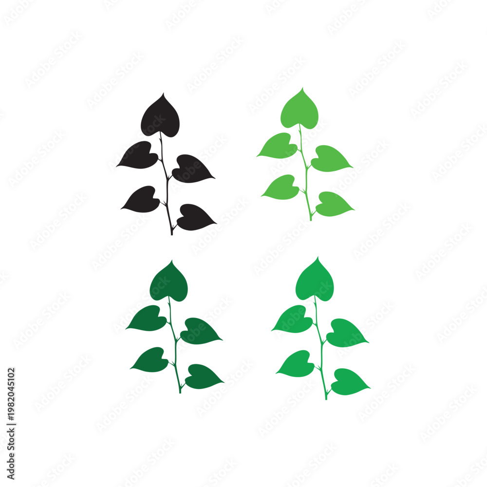 Obraz premium Green Leaf Silhouette Set in Multiple Shades, Botanical Nature Vector Collection Isolated on White Background