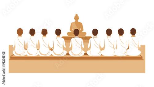 Buddhist monks sitting in meditation together.