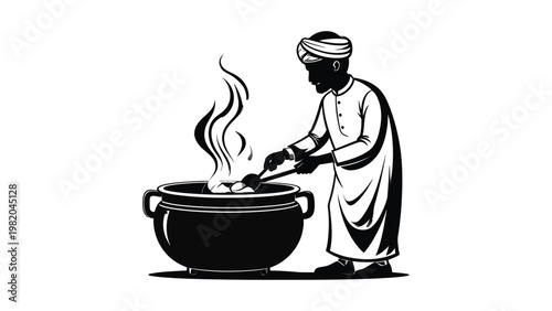 Man cooking in a large pot.