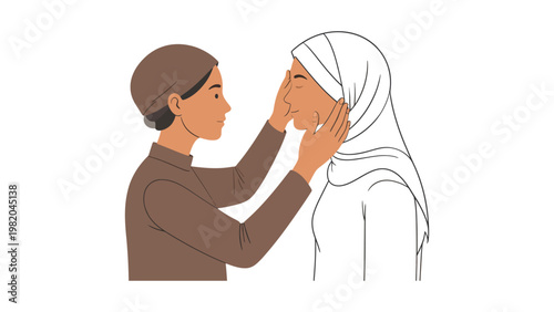 a man and woman touching faces.