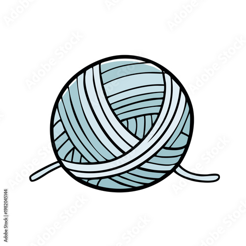 Hand drawn illustration of a soft blue ball of yarn with loose ends