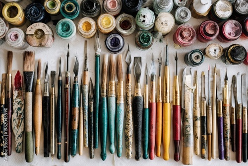 Bookbinding Tools Neatly Arranged in Creative Workspace Context