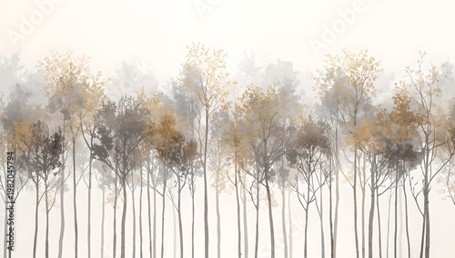 Abstract Forest Scene With Muted Earth Tones And Delicate Tree Silhouettes