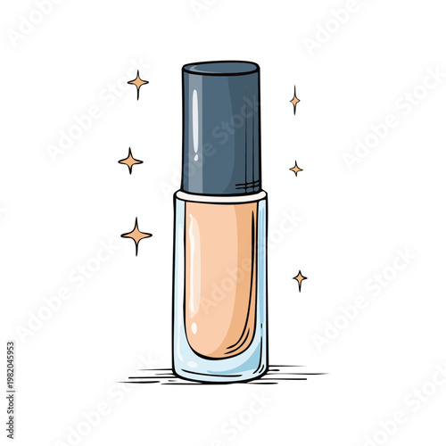 Hand Drawn Bottle of Liquid Foundation with Sparkling Highlights