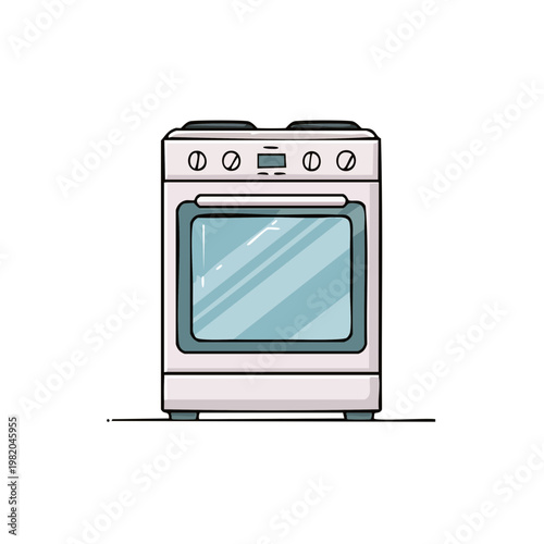 Illustration of a modern kitchen stove with glass oven door and stovetop