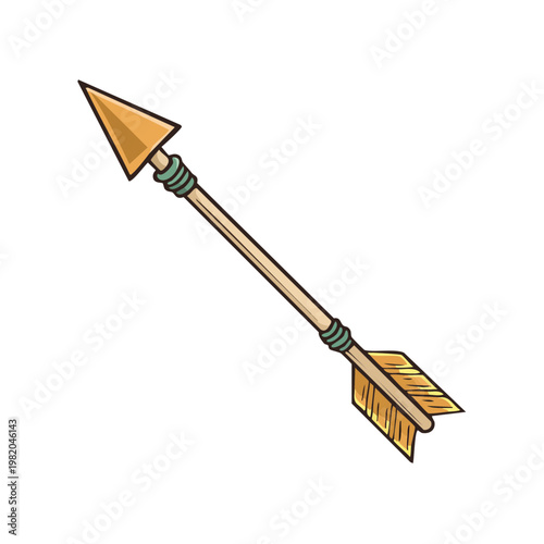 Tribal Arrow with Golden Fletching and Wooden Shaft