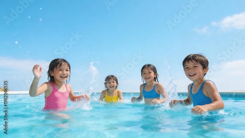 Children playing in swimming pool